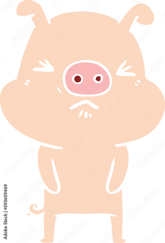 flat color style cartoon grumpy pig