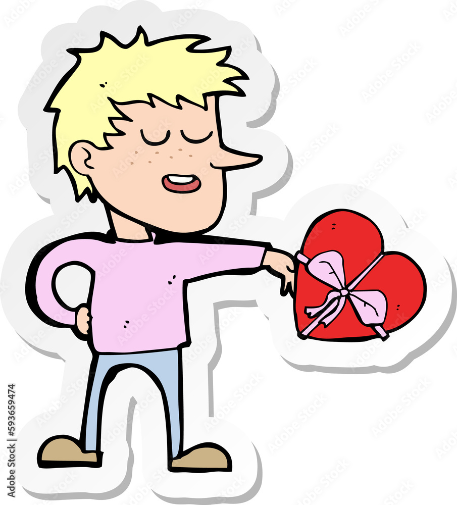 sticker of a cartoon man with valentine gift sticker of a cartoon man with valentine gift