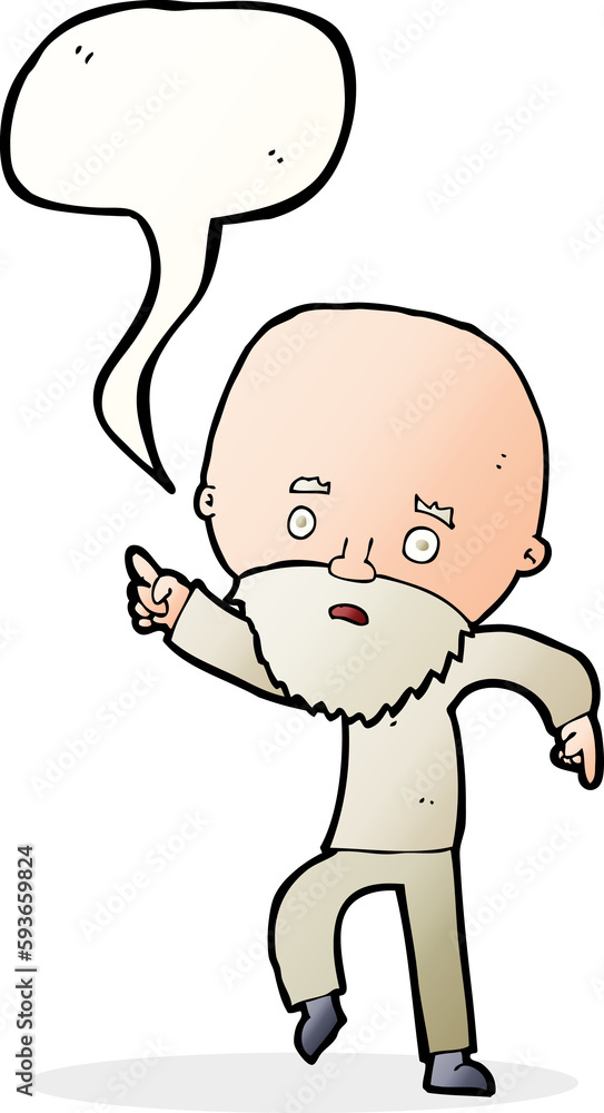 cartoon worried old man pointing with speech bubble cartoon worried old man pointing with speech bubble