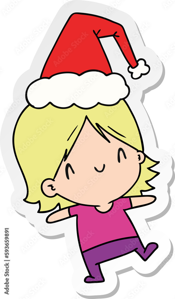 christmas sticker cartoon of kawaii girl christmas sticker cartoon of kawaii girl