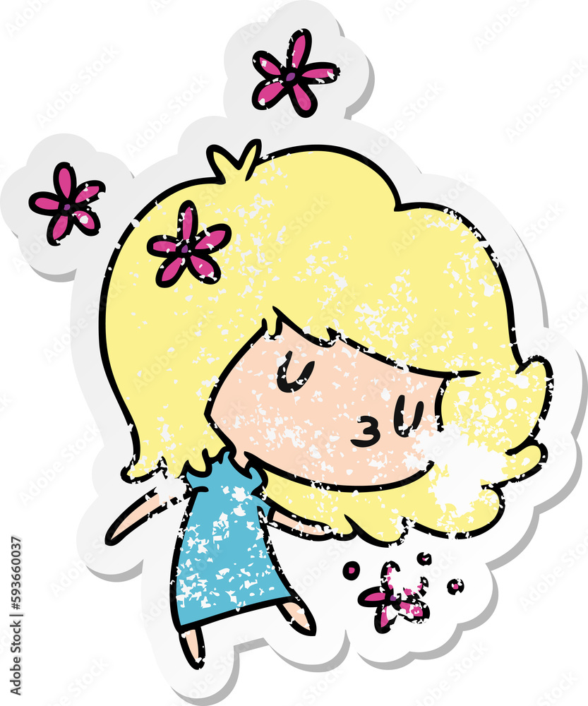 distressed sticker cartoon of a cute kawaii girl distressed sticker cartoon of a cute kawaii girl