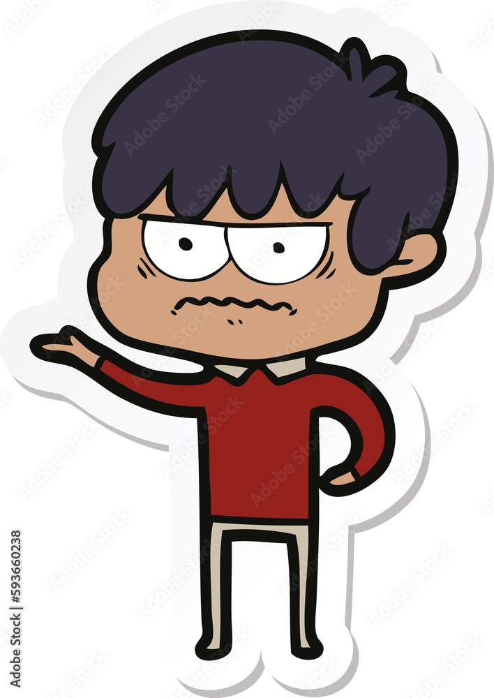 sticker of a annoyed cartoon boy