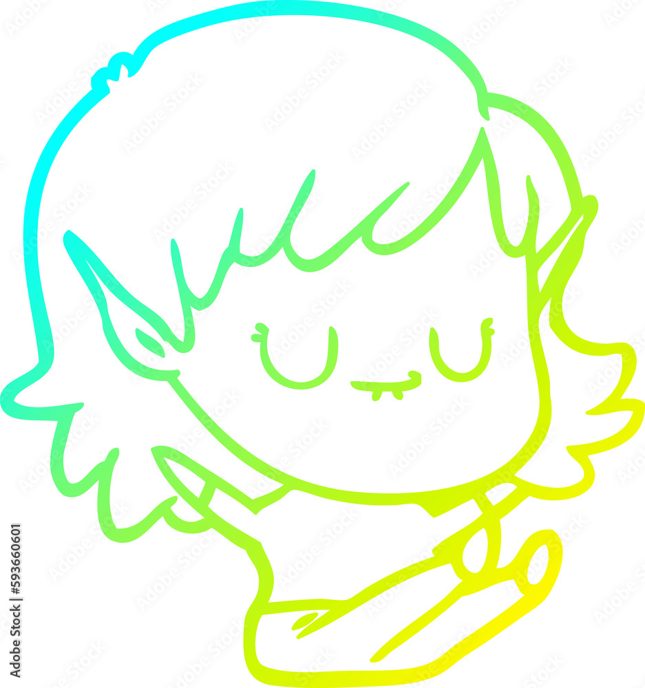 cold gradient line drawing happy cartoon elf girl sitting cold gradient line drawing happy cartoon elf girl sitting