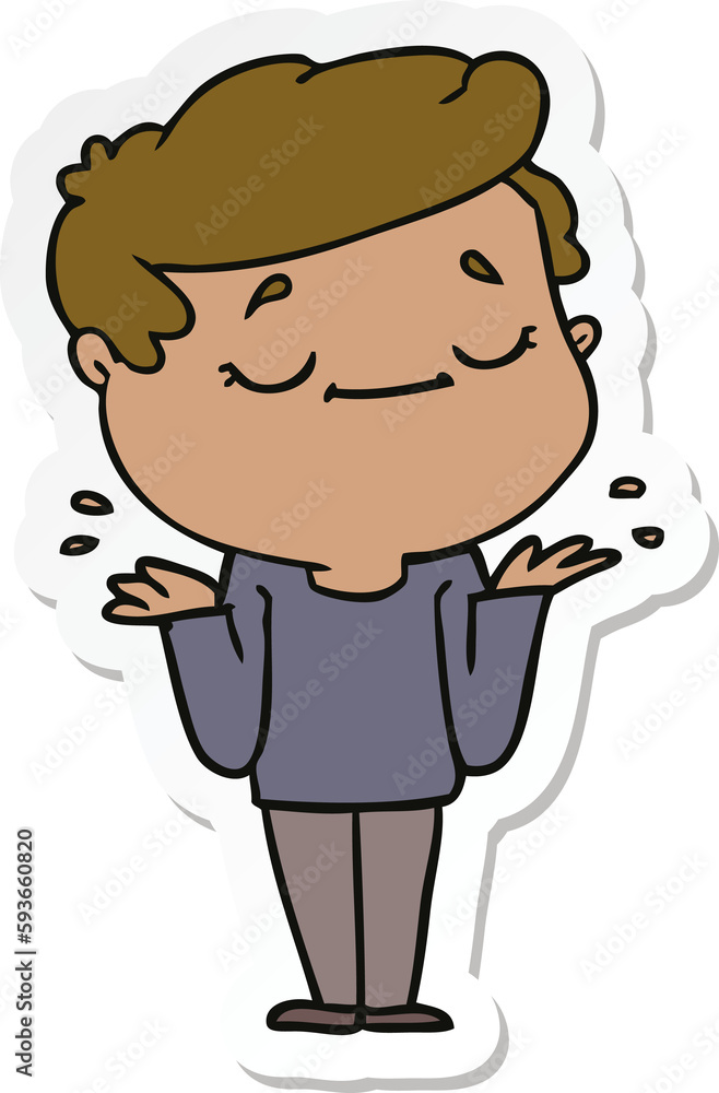 sticker of a cartoon peaceful man shrugging sticker of a cartoon peaceful man shrugging
