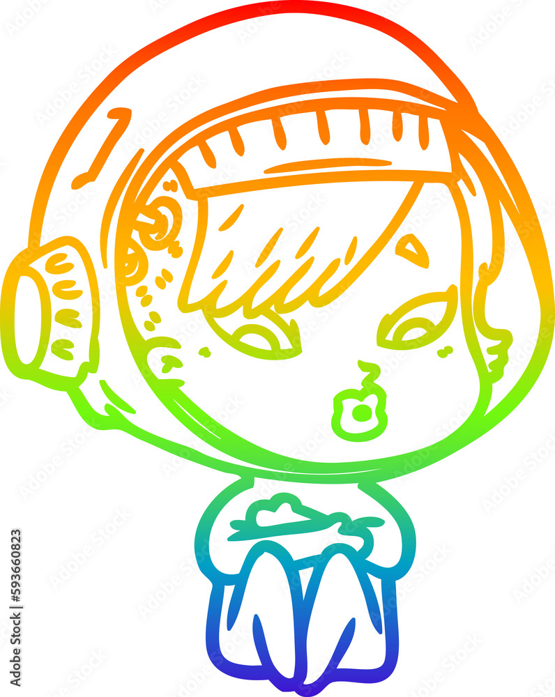 rainbow gradient line drawing cartoon astronaut woman rainbow gradient line drawing cartoon astronaut woman