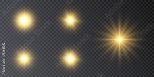 Set of bright gold stars with highlights. vector png	

