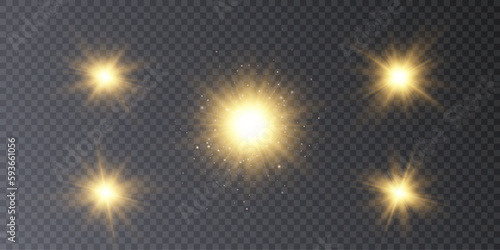 Set of bright gold stars with highlights. vector png 