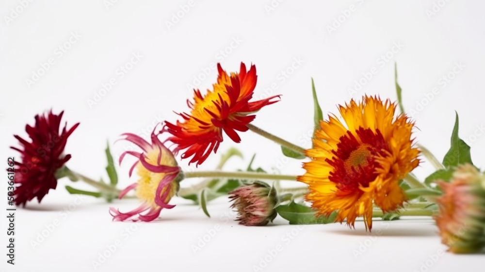 Red and Yellow Flowers on a white background