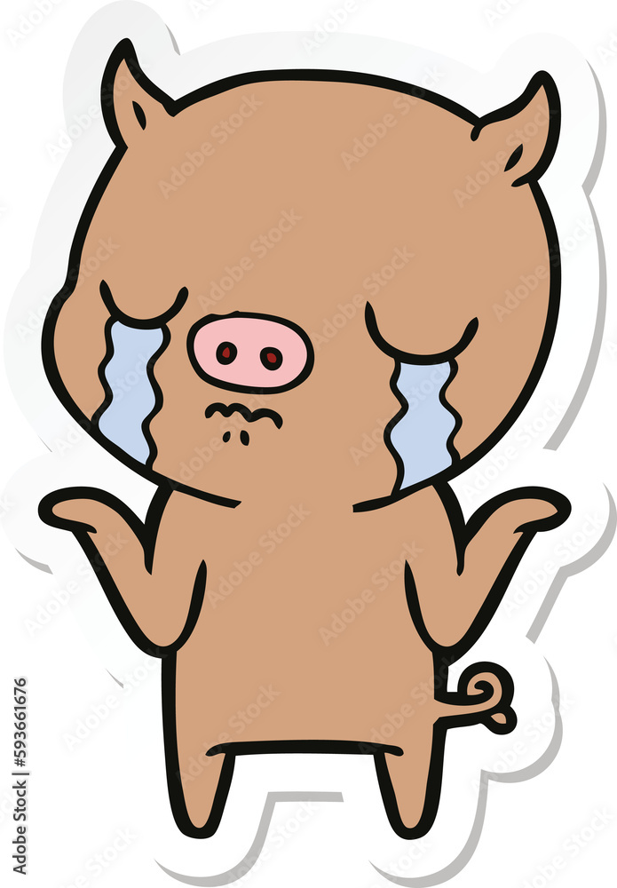 sticker of a cartoon pig crying sticker of a cartoon pig crying