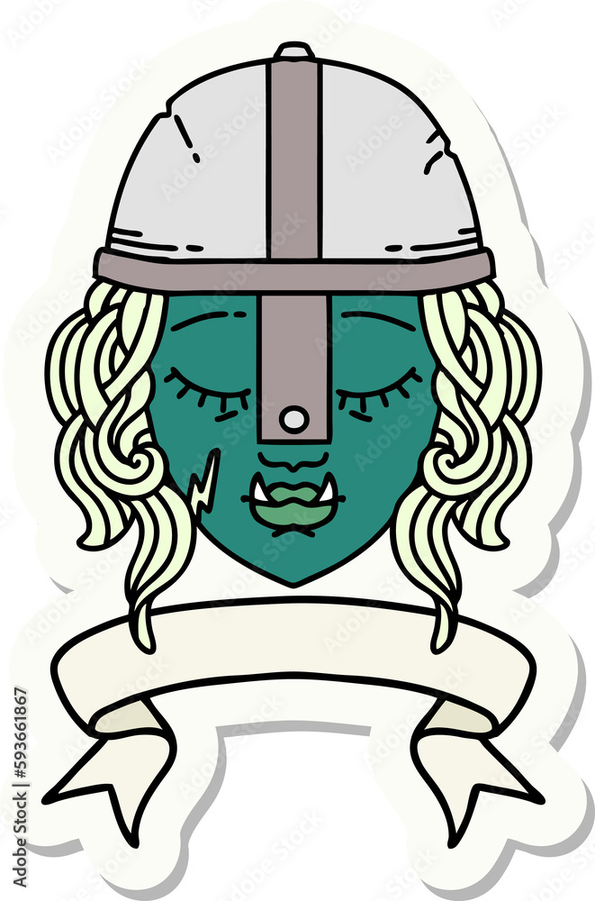 orc fighter character face with banner sticker orc fighter character face with banner sticker