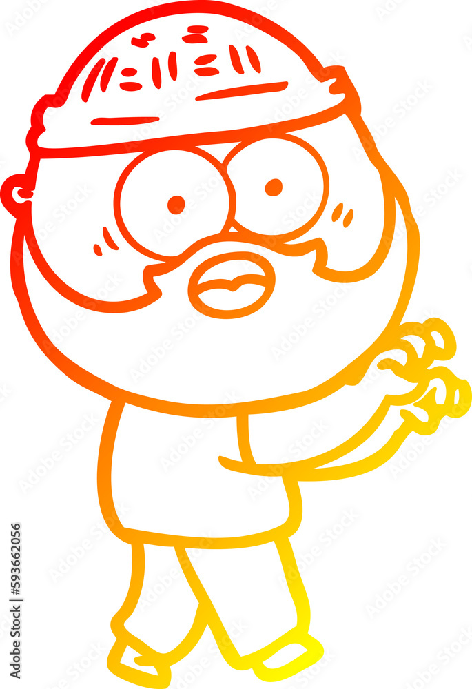 Fototapeta premium warm gradient line drawing cartoon bearded man grasping