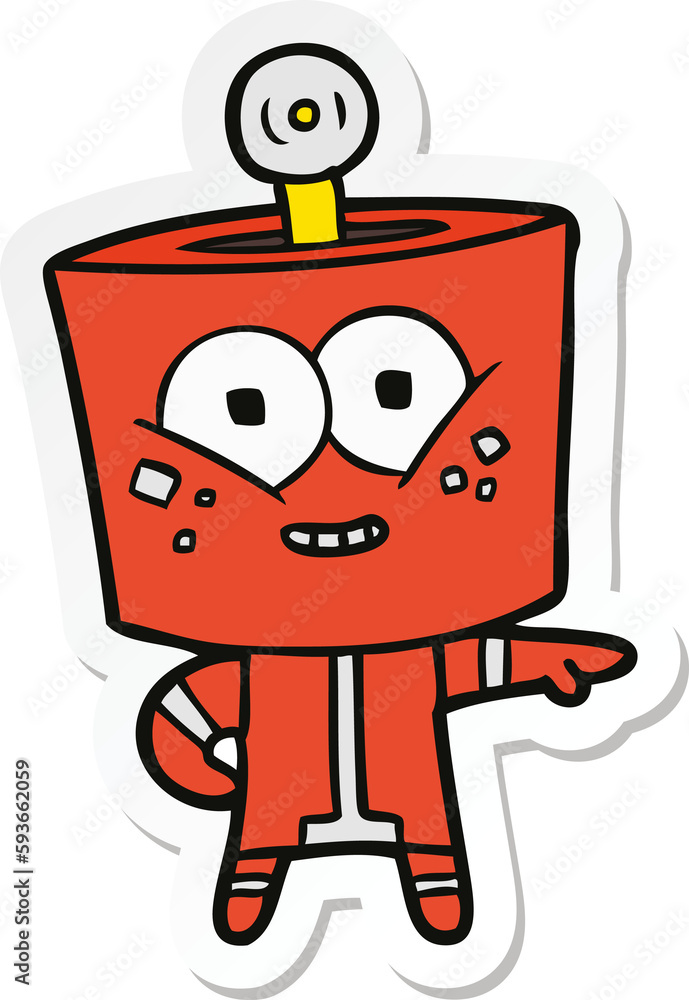 sticker of a happy cartoon robot pointing sticker of a happy cartoon robot pointing