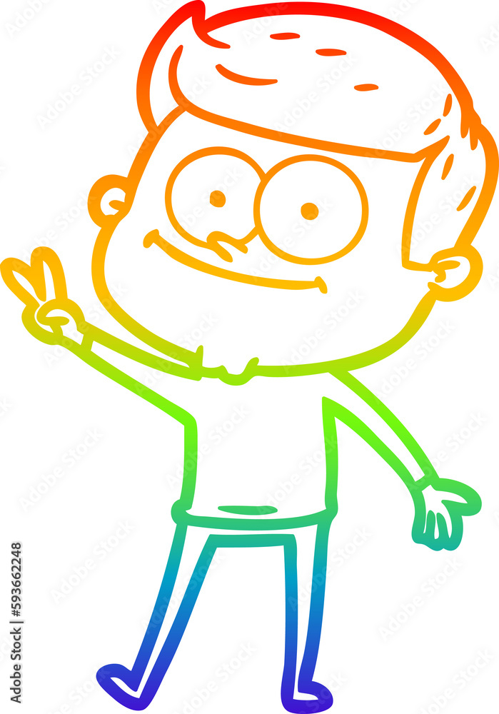 rainbow gradient line drawing cartoon happy man