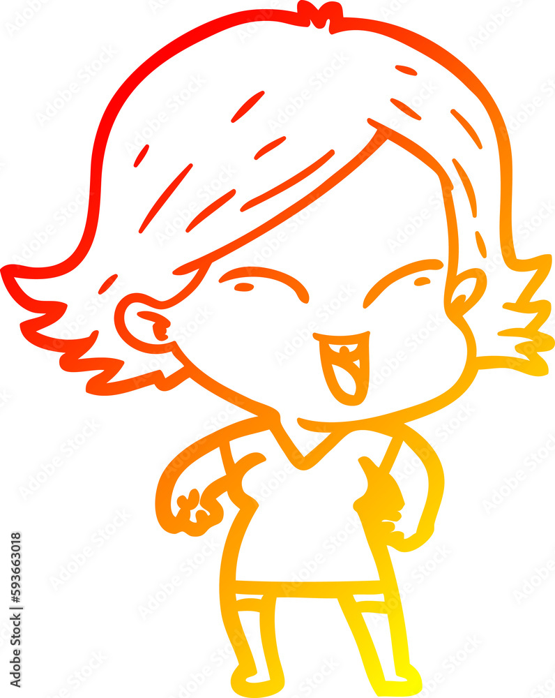 warm gradient line drawing happy cartoon girl warm gradient line drawing happy cartoon girl