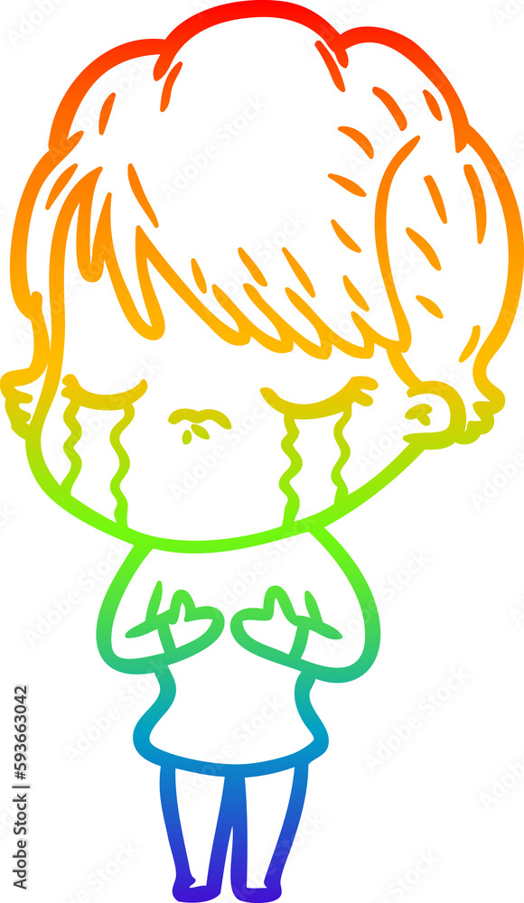 rainbow gradient line drawing cartoon woman crying rainbow gradient line drawing cartoon woman crying