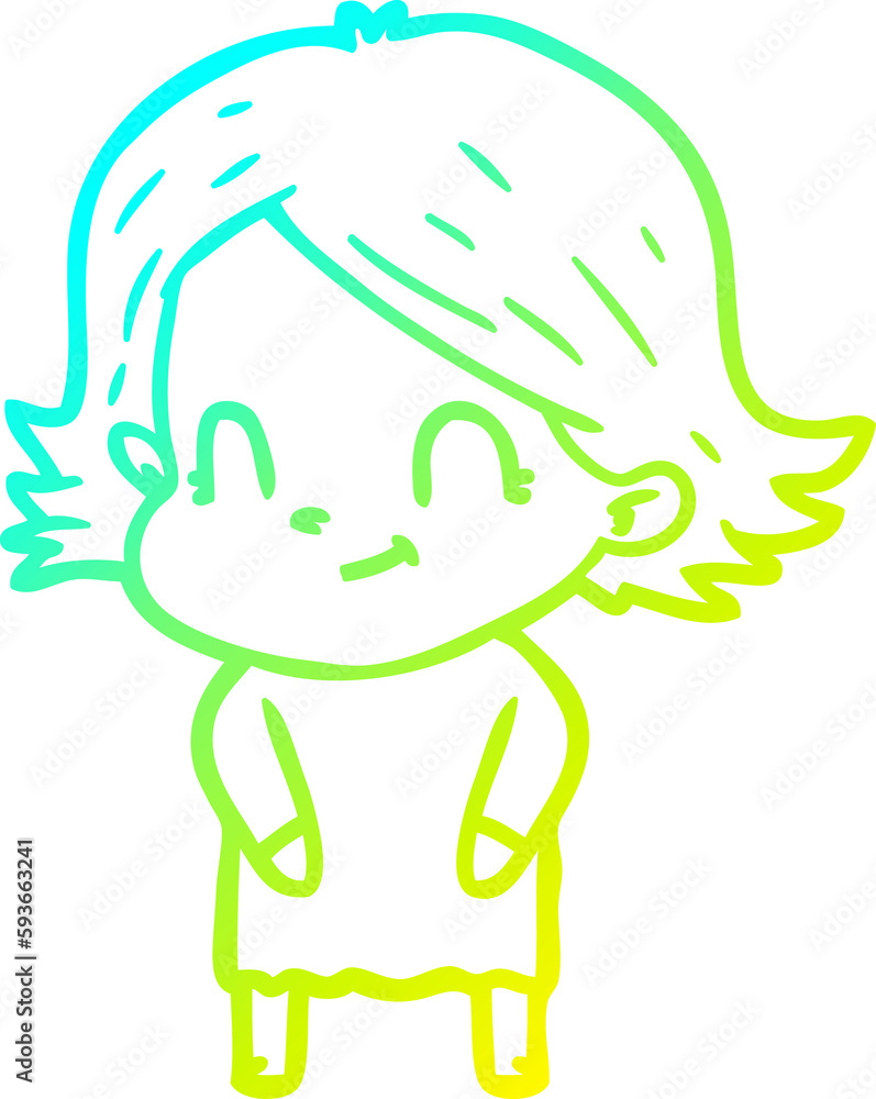 cold gradient line drawing cartoon friendly girl cold gradient line drawing cartoon friendly girl