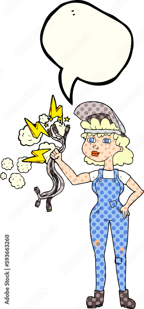 comic book speech bubble cartoon electrician woman comic book speech bubble cartoon electrician woman