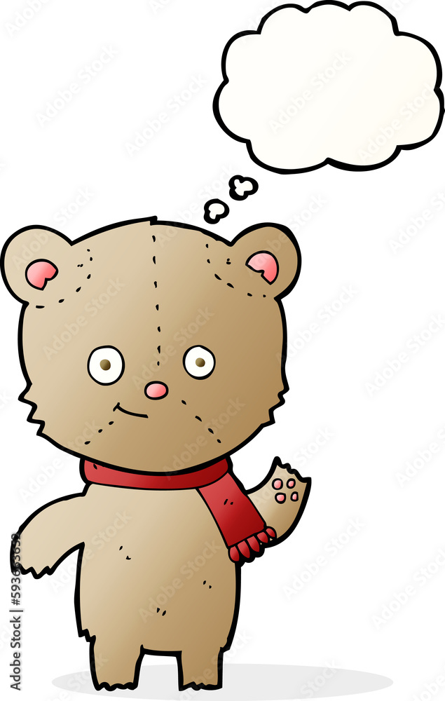 cartoon teddy bear waving with thought bubble cartoon teddy bear waving with thought bubble