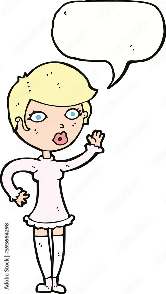 cartoon pretty woman waving with speech bubble cartoon pretty woman waving with speech bubble
