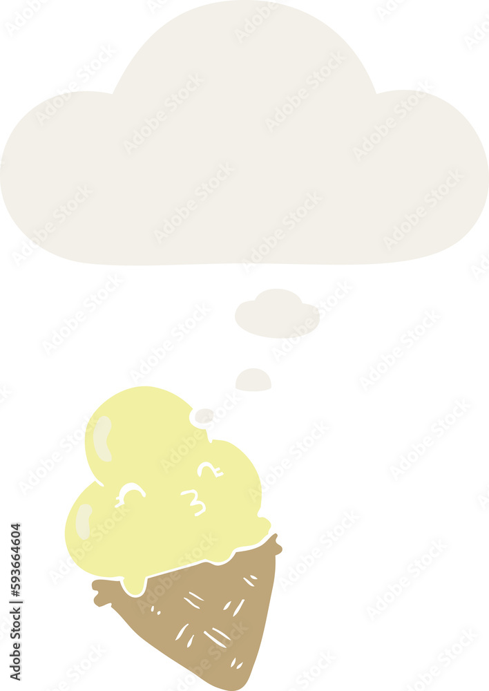 cartoon ice cream and thought bubble in retro style cartoon ice cream and thought bubble in retro style