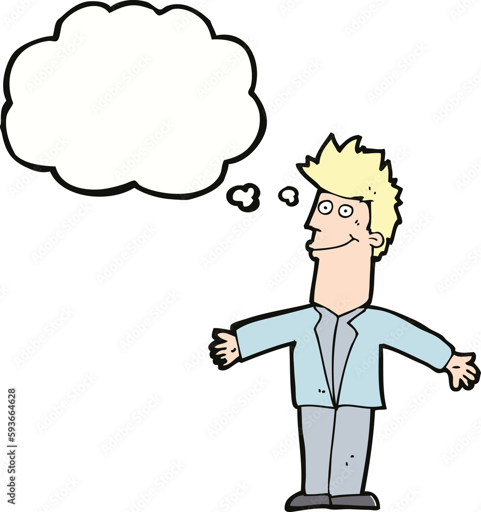 cartoon happy man with thought bubble cartoon happy man with thought bubble
