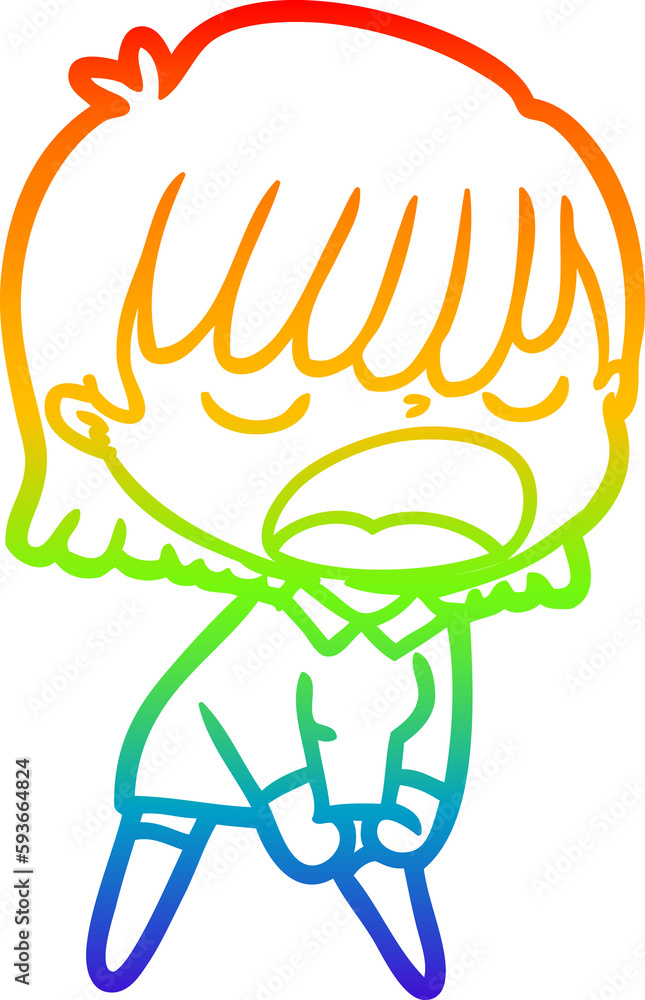 rainbow gradient line drawing cartoon woman talking loudly rainbow gradient line drawing cartoon woman talking loudly