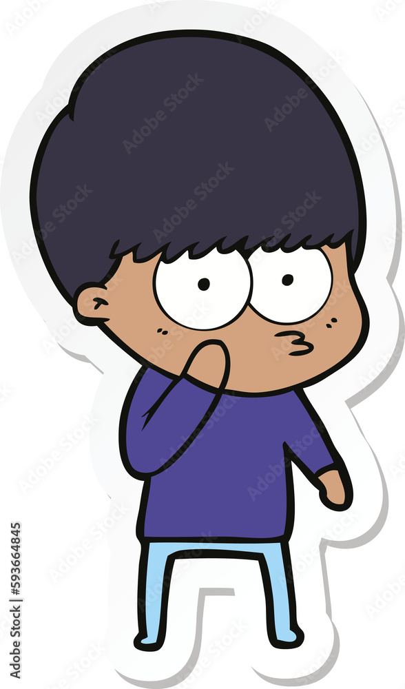 sticker of a curious cartoon boy sticker of a curious cartoon boy