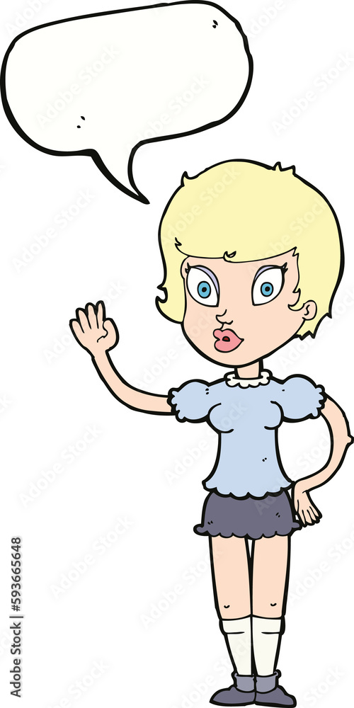 cartoon pretty girl waving with speech bubble cartoon pretty girl waving with speech bubble