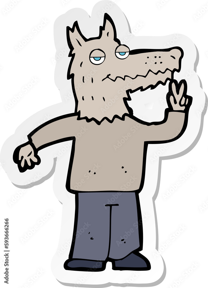 sticker of a cartoon happy wolf man sticker of a cartoon happy wolf man