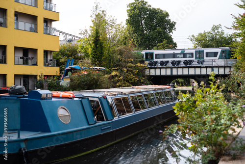 Motorboat and train transport in London