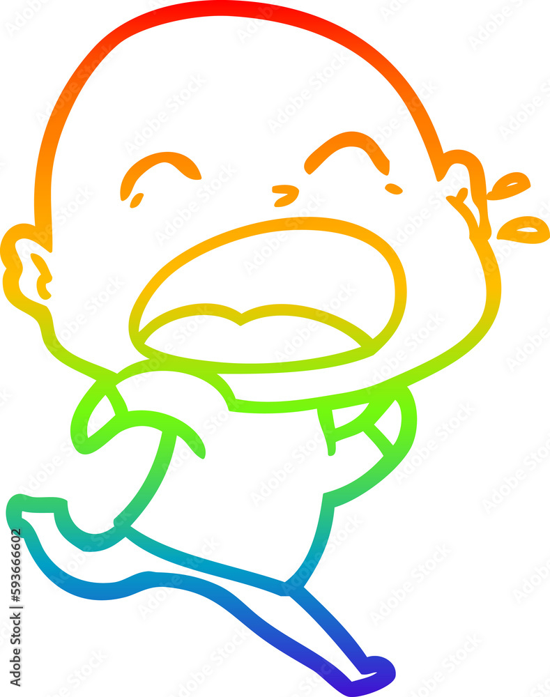 Obraz premium rainbow gradient line drawing cartoon shouting bald man