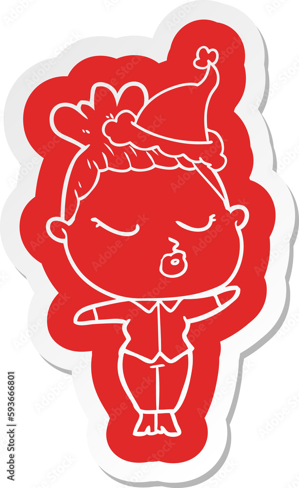 cartoon sticker of a calm woman wearing santa hat cartoon sticker of a calm woman wearing santa hat