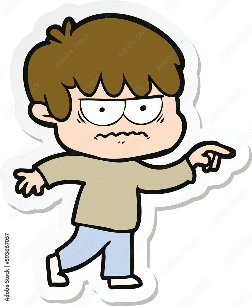 sticker of a annoyed cartoon boy