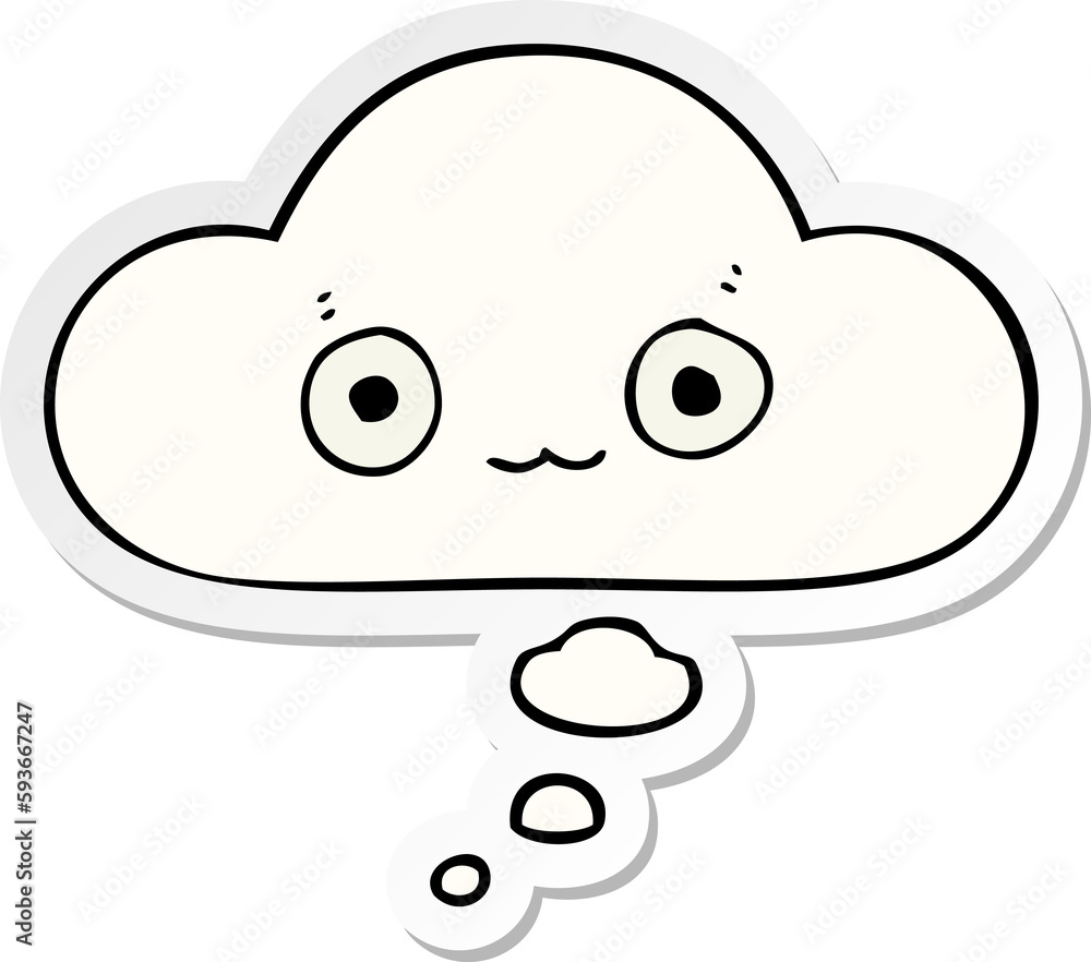 cute cartoon face and thought bubble as a printed sticker cute cartoon face and thought bubble as a printed sticker