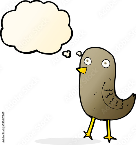 funny cartoon bird with thought bubble