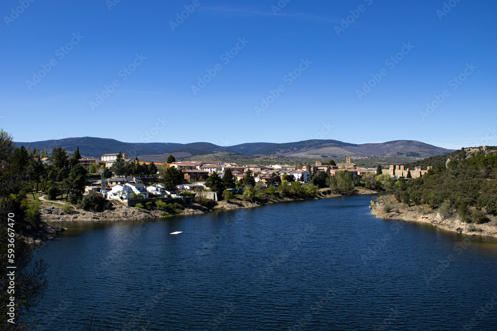 Panoramic view from the river viewpoint of the village of Buitrago del Lozoya. 