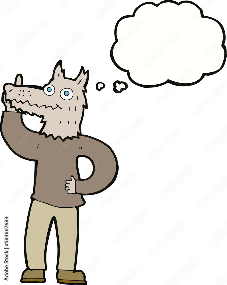 cartoon werewolf with idea with thought bubble cartoon werewolf with idea with thought bubble