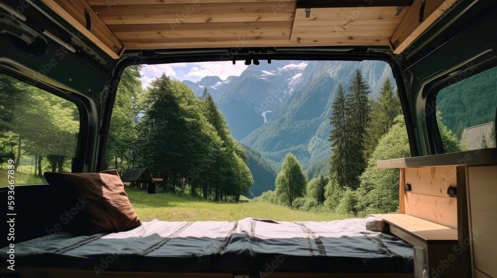 Fototapeta premium View from the camper van Generative AI