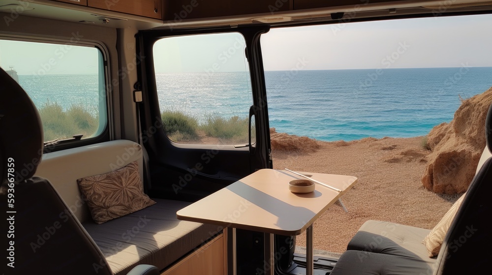 Fototapeta premium View from the camper van Generative AI