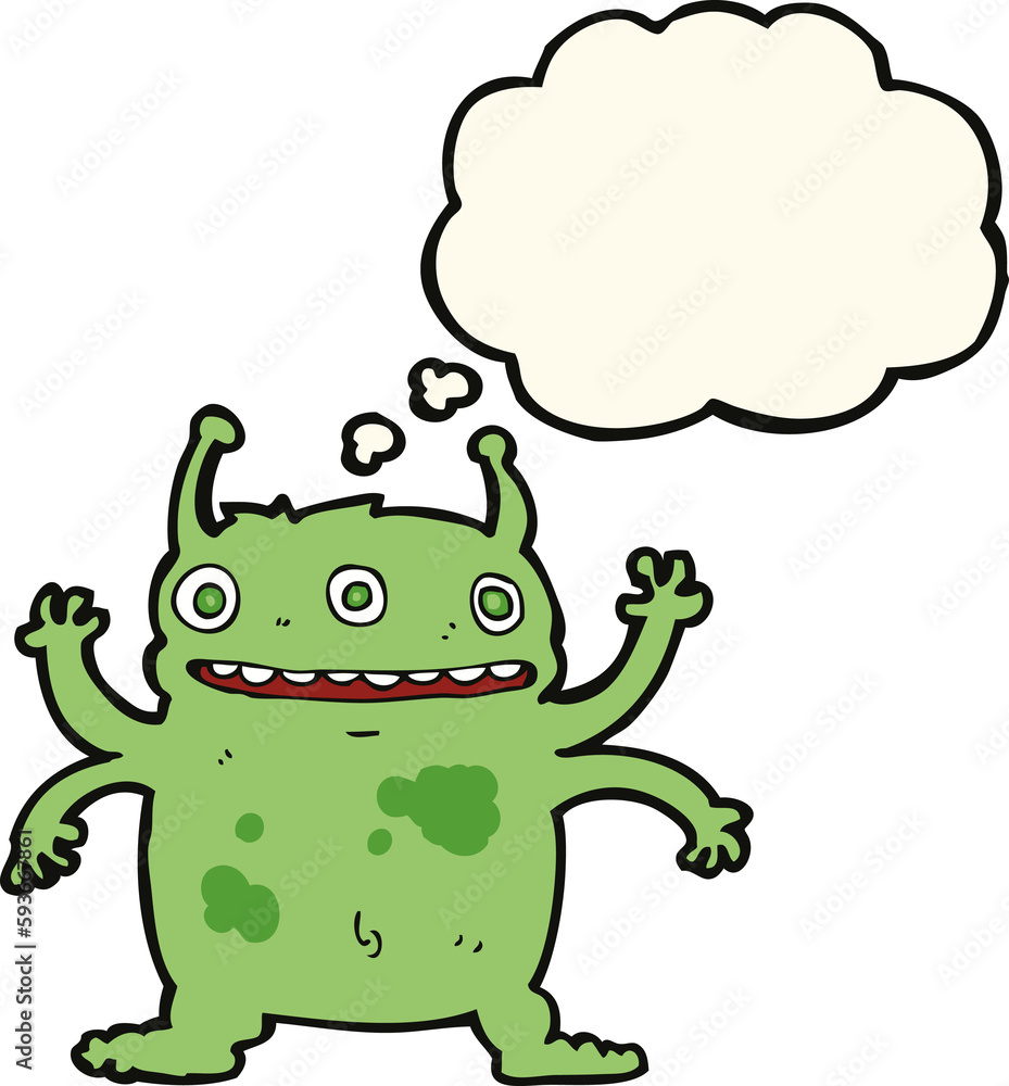 cartoon alien monster with thought bubble cartoon alien monster with thought bubble