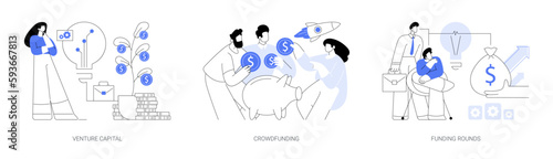 Raising money for startup abstract concept vector illustrations.