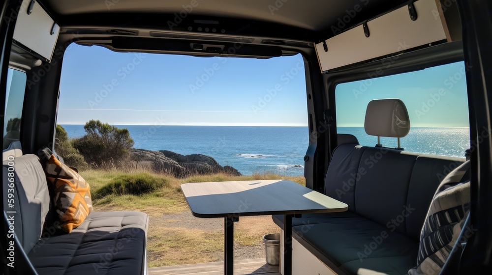 Fototapeta premium View from the camper van Generative AI