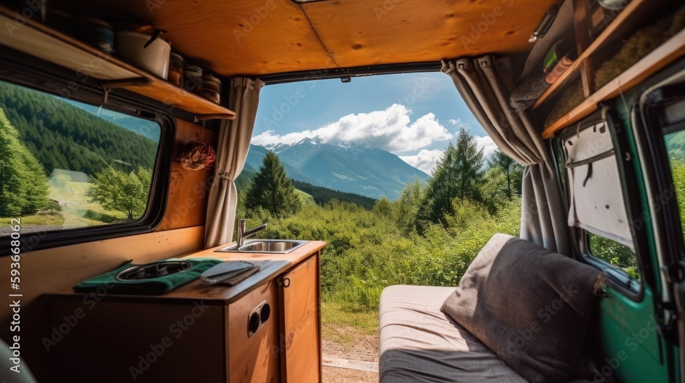 Fototapeta premium View from the camper van Generative AI