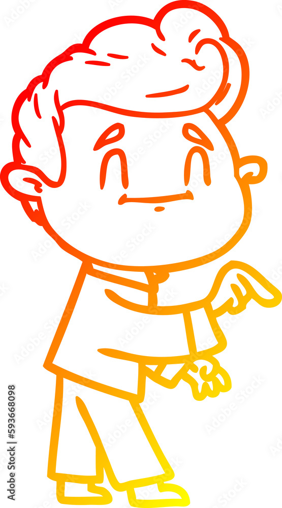 Fototapeta premium warm gradient line drawing happy cartoon man making point
