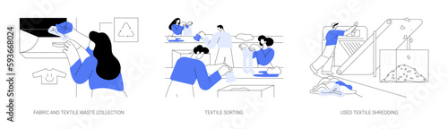 Textile recycling factory abstract concept vector illustrations.