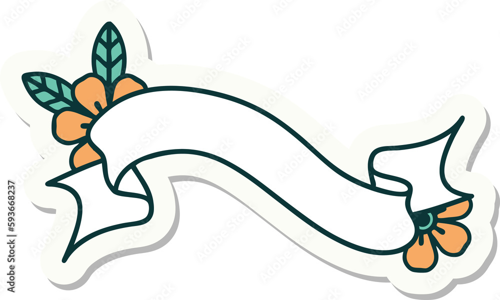 tattoo style sticker of a banner and flowers tattoo style sticker of a banner and flowers