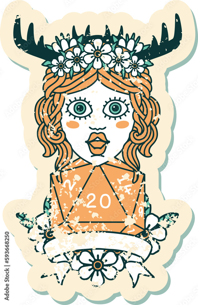 human druid with natural 20 dice roll illustration human druid with natural 20 dice roll illustration