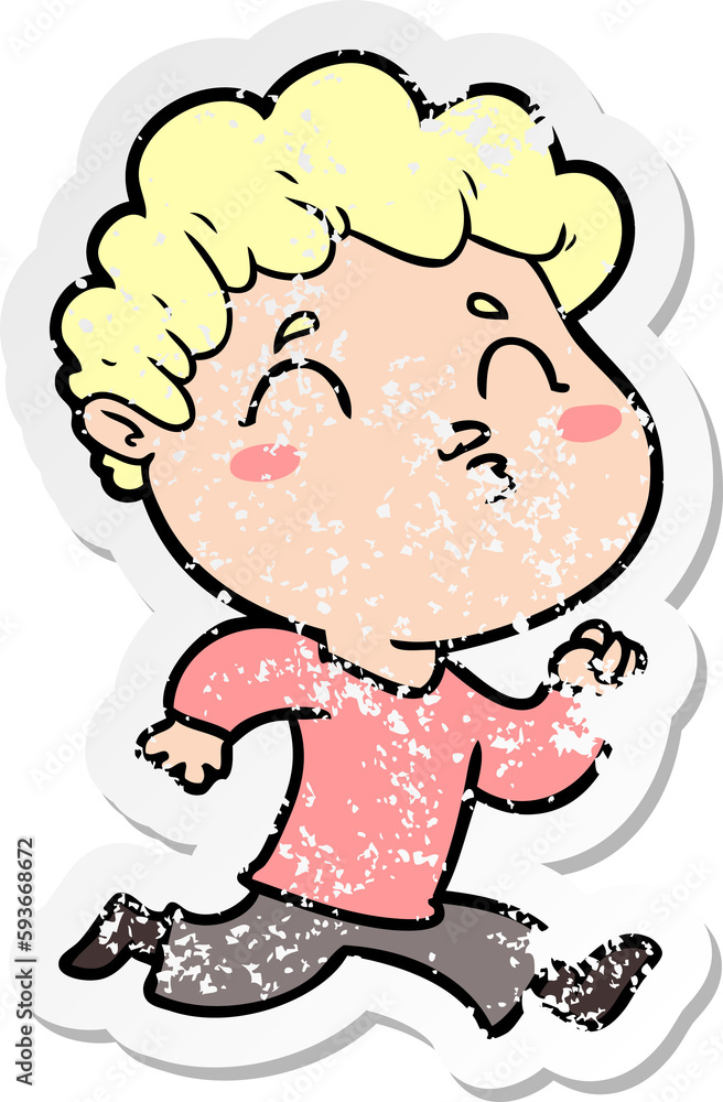 distressed sticker of a cartoon man pouting distressed sticker of a cartoon man pouting