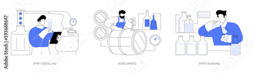 Hard liquor production abstract concept vector illustrations.