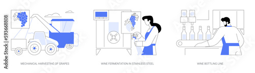 Wine production abstract concept vector illustrations.